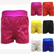 Cethrio Toddler Girls Boys Sequin Shorts, Performance Costume Dance Elastic Waist Summer Shorts Black Size 3-4 T